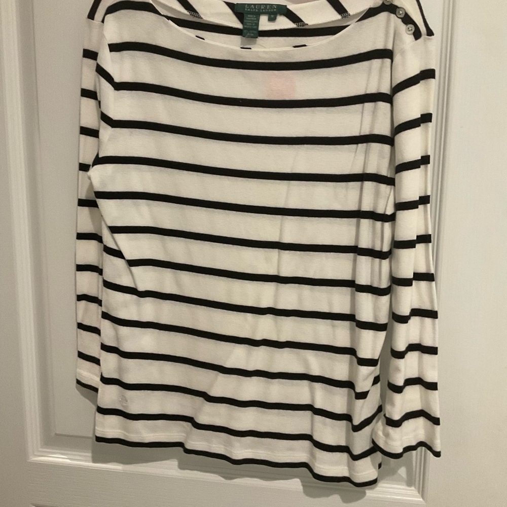 Ralph Lauren Women's Black and White Striped Top